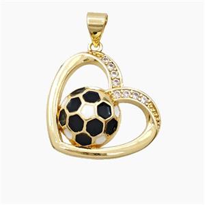 Copper Heart Pendant Pave Zirconia Enamel Football Sports Gold Plated, approx 21mm