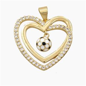 Copper Heart Pendant Pave Zirconia Enamel Football Sports Gold Plated, approx 23mm