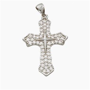 Copper Cross Pendant Micropave Zirconia Platinum Plated, approx 20-28mm