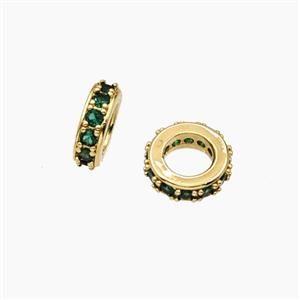 Copper Rondelle Beads Pave Zirconia Large Hole Gold Plated, approx 10mm