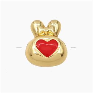 Copper Rabbit Beads Red Enamel Heart Gold Plated, approx 13-15mm