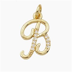 Copper Letter-B Pendant Pave Zirconia Gold Plated, approx 12-20mm