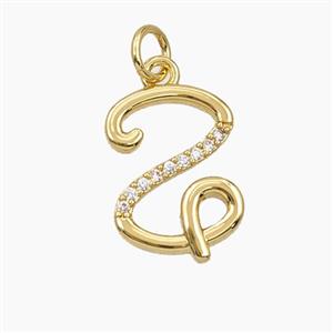 Copper Letter-Z Pendant Pave Zirconia Gold Plated, approx 12-20mm