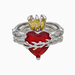 Copper Heart Rings Pave Crystal Glass Platinum Plated, approx 12-17mm, 18mm dia