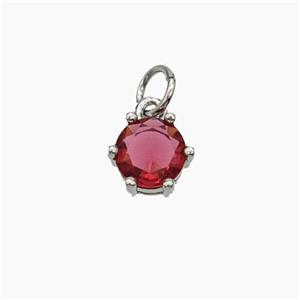 Red Cubic Zirconia Pendant Copper Platinum Plated, approx 8mm