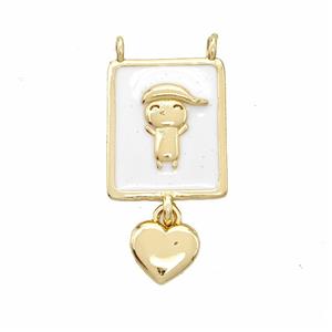 Copper Kids Heart Pendant White Enamel 2loops Gold Plated, approx 7.5mm, 13-15mm