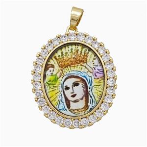 Copper Pendant Pave Zircon, Gold Plated, approx 25-30mm