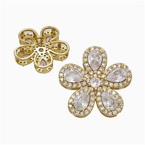 Copper Flower Pendant Pave Zirconia Crystal Glass Gold Plated, approx 20mm