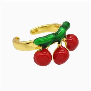 Copper Cherry Rings Red Enamel Gold Plated, approx 13-20mm, 18mm dia