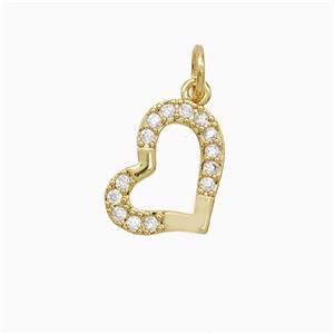 Copper Heart Pendant Pave Zirconia 18K Gold Plated, approx 10-13mm