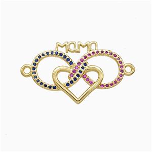 Copper Infinity Heart Pave Zirconia Mama 18K Gold Plated, approx 16-24mm