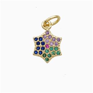 Copper Star Pendant Pave Multicolor Zirconia 18K Gold Plated, approx 9mm