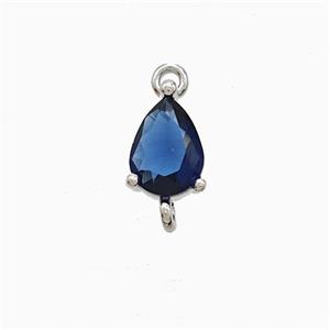 Blue Crystal Glass Teardrop Connector Copper Platinum Plated, approx 6-10mm