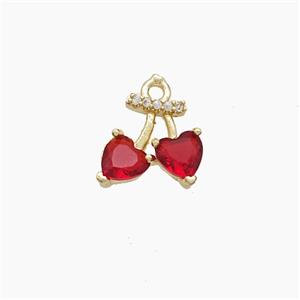 Copper Cherry Pendant Pave Crystal Glass Gold Plated, approx 10-11mm