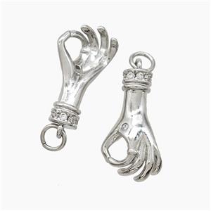 Copper Hand Pendant Pave Zirconia Okay Sign Platinum Plated, approx 11-20mm