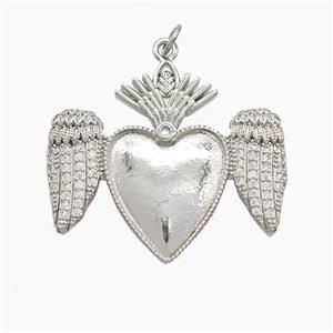 Copper Heart Angel Wings Pave Zirconia Platinum Plated, approx 30-33mm
