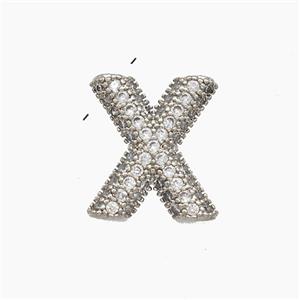 Copper Letter-X Pendant Pave Zirconia Platinum Plated, approx 10-13mm