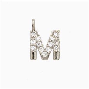 Copper Letter-M Pendant Pave Zirconia Platinum Plated, approx 7-13mm