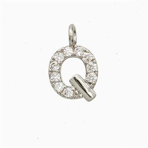 Copper Letter-Q Pendant Pave Zirconia Platinum Plated, approx 7-13mm