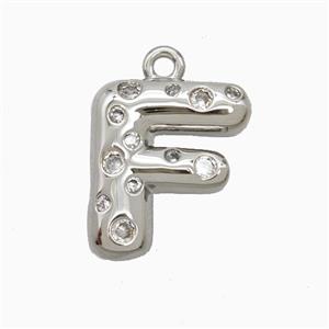 Copper Pendant Pave Zircon, Platinum Plated, approx 15-18mm