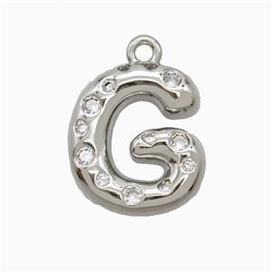 Copper Pendant Pave Zircon, Platinum Plated, approx 15-18mm