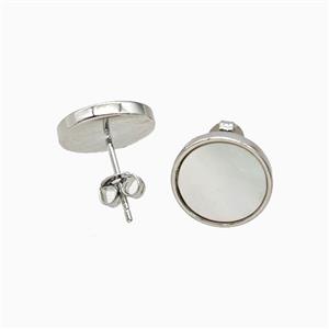 Copper Stud Earrings Pave Shell Platinum Plated, approx 12mm