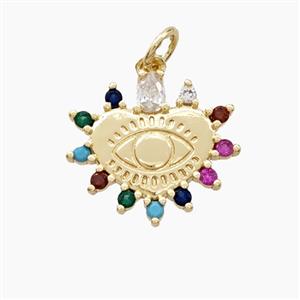 Copper Heart Pendant Pave Zirconia Eye Gold Plated, approx 17mm