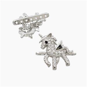 Copper Unicorn Beads Pave Zirconia Multi-holes Platinum Plated, approx 18-20mm