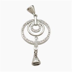 Copper Circle Pendant Pave Zirconia With Bail Platinum Plated, approx 23-50mm