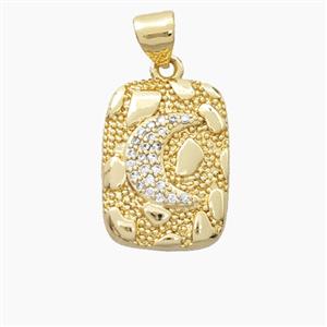 Bohemia Style Copper Rectangle Moon Pendant Pave Zirconia Gold Plated, approx 13-17mm
