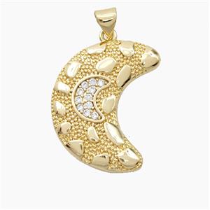 Bohemia Style Copper Moon Pendant Pave Zirconia Gold Plated, approx 20-25mm