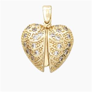 Copper Heart Pendant Pave Zirconia Gold Plated, approx 18mm