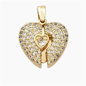Copper Heart Pendant Pave Zirconia Gold Plated, approx 18mm