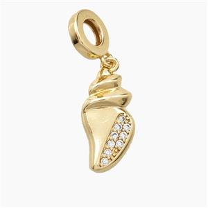 Copper Conch Shell Pendant Pave Zirconia Gold Plated, approx 10-20mm, 9mm dia