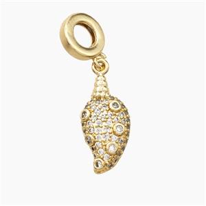 Copper Conch Shell Pendant Pave Zirconia Gold Plated, approx 9-20mm, 9mm dia