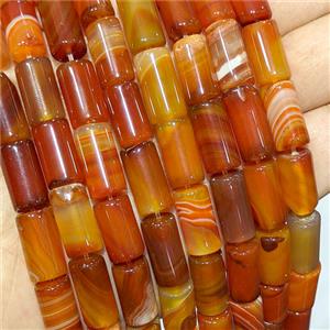 Red Stripe Agate Tube Beads Banded Dye, approx 8-16mm