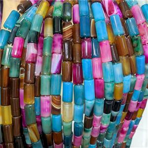 Agate Tube Beads Dye Mixed Color, approx 8-16mm
