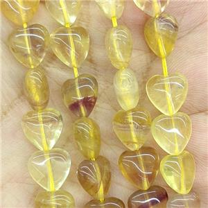 Natural Fluorite Heart Beads Yellow, approx 10mm