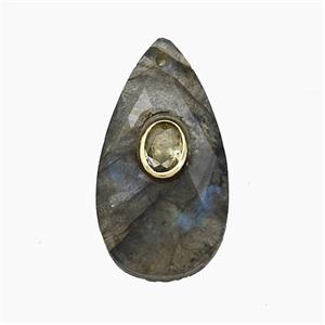 Labradorite Teardrop Pendant Pave Zirconia Faceted, approx 13-25mm