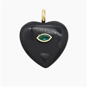 Black Obsidian Heart Pendant Pave Zirconia Eye, approx 25mm