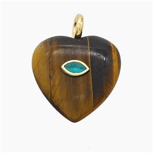 Tiger Eye Stone Heart Pendant Pave Zirconia Eye, approx 25mm
