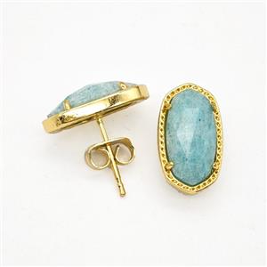 Gemstone Earring Studs, Gold Plated, approx 9-16mm