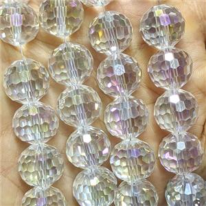 Crystal Glass Beads Faceted Round Clear AB-Color, approx 14mm