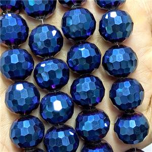 Crystal Glass Beads Faceted Round Blue Electroplated, approx 14mm