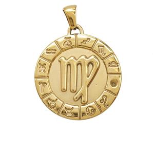 Stainless Steel Symbols Pendant Zodiac Virgo Gold Plated, approx 25mm