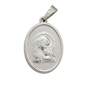 Raw Stainless Steel Virgin Mary Pendant, approx 16-21mm