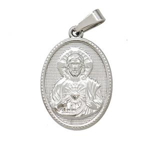Raw Stainless Steel Jesus Pendant, approx 16-21mm