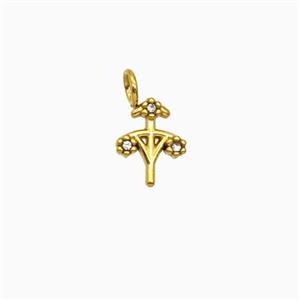 Stainless Steel Pendant Pave Rhinestone Zodiac Sagittarius Gold Plated, approx 8-9mm