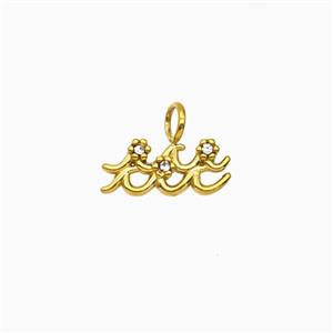 Stainless Steel Pendant Pave Rhinestone Zodiac Aquarius Gold Plated, approx 8-9mm