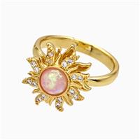 Copper Sunflower Rings Pave Zirconia Fire Opal Rotatable Adjustable Gold Plated, approx 15.5mm, 18mm dia